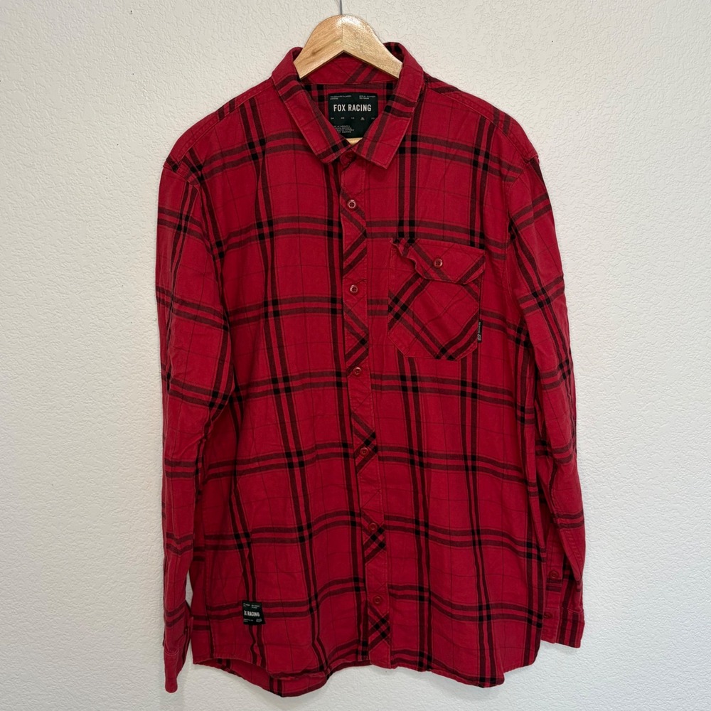 Fox Racing Mens XL Red Black Plaid Long Sleeve Button Down Shirt MXF-02-74